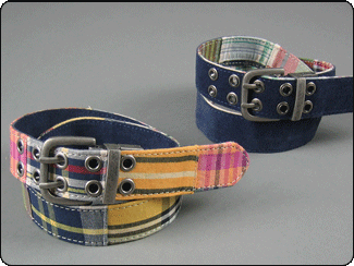 C-Red Brand Reversible Madras to Blue Suede Leather BeltToddler Preppy Belt