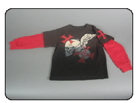 c-red flying skull with goth cross shirt