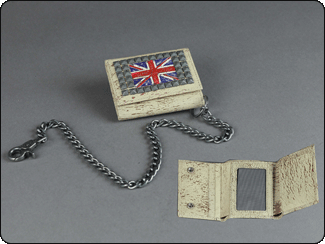 C-Red Brand Off White Distressed Leather Trifold Wallet with Union Jack Flag, Lacing and Pyramid Stud Detail with Removable Chainn