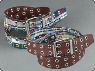 C-Red Brand Reversible Brown Leather to Blue Multi Madras Grommet Belt