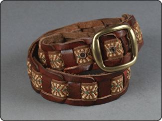 C-Red Brand Brown Leather Vintage Link Belt with Guitar Strap