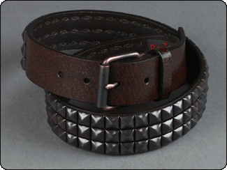 C-Red Brown Leather Antique Copper Pyramid Stud Belt