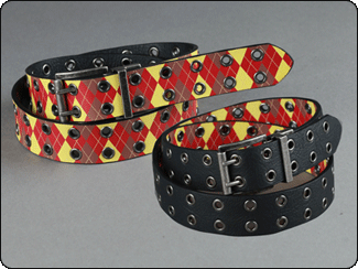 C-Red Brand Reversible Grommet Belt, Black Leather Reversing to Argyle Print