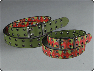 C-Red Brand Reversible Grommet Belt Argyle Print Reversing to Olive Leather