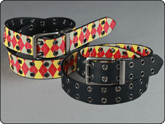 C-Red Brand Reversible Grommet Belt, Black Leather Reversing to Argyle Print