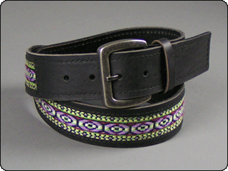 C-Red Brand Black Leather Belt with Multi Colored Guitar Strap