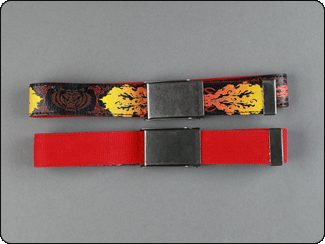 C-Red Brand Black Printed Leather Tiger with Flames Reversible Belt