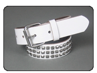 C-Red Brand White Leather Pyramid Studded Belt