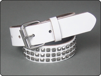 C-Red Brand White Leather Pyramid Studded Belt