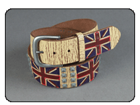 C-RED Off White Distressed Leather Union Jack Belt with pyramid studs