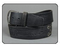 C-Red Brand Black Vintage Eagle Embossed Belt with Multi Hammered Studs