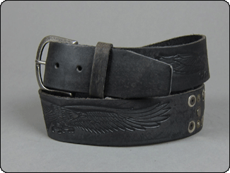 C-Red Brand Black Vintage Eagle Embossed Belt with Multi Hammered Studs