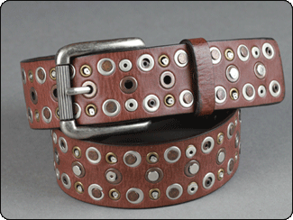 C-Red Brand Brown Leather Belt with Multi Finish Hammered Studs