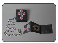 C-Red Brand Brown Z Fold Wallet with Black Leather Cross Inlay and Multi Stud Accents with Removeable Chain