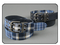 C-Red Brand Reversible Blue Madras to Black Leather Belt, Preppy Belt