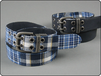 C-Red Brand Reversible Blue Madras to Black Leather Belt, Preppy Belt