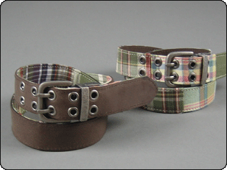 C-Red Brand Reversible Brown Leather to Beige Madras BeltPreppy Belt
