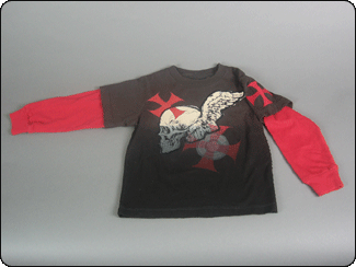 c-red flying skull with goth cross shirt