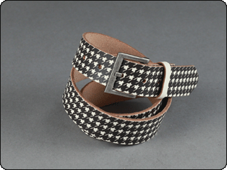 C-Red Brand White Herringbone Pattern Leather Belt