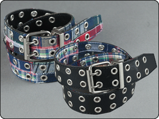C-Red Brand Reversible Black Leather to Madras Grommet Belt