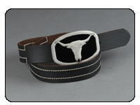 C-Red Brand Longhorn Plaque Buckle with Brown Leather Belt Strap