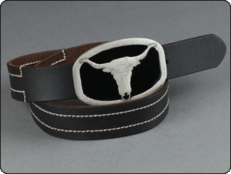 C-Red Brand Longhorn Plaque Buckle with Brown Leather Belt Strap