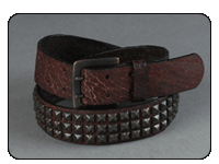 C-Red Brand Brown Crackle Leather Pyramid Stud Belt