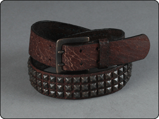 C-Red Brand Brown Crackle Leather Pyramid Stud Belt