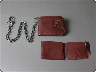C-Red Brand Brown  Tumbled Leather Bifold Snap Wallet with Removeable Chain