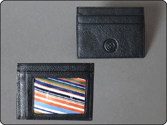 C-Red Black Leather Credit Card Wallet with Patchwork Madras in Money Well