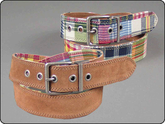 C-Red Brand Reversible Tan Suede Leather to Madras Belt