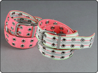 C-Red Brand Reversible Striped Grograin Reversing to Coral Web Grommet Belt