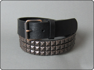 C-Red Black Leather Antique Copper Pyramid Stud Belt