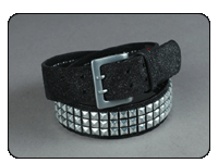 C-RED Black Metallic Suede Leather Belt with Pyramid Studs down the body of the Belt