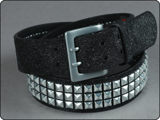 C-RED Black Metallic Suede Leather Belt with Pyramid Studs down the body of the Belt
