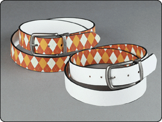C-Red Brand White Leather to Argyle Print Reversible Belt