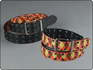 C-Red Brand Reversible Grommet Belt, Argyle Print Reversing to Black Leather