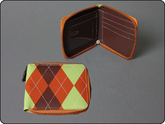 C-Red Brand Marigold, Yellow, and White Argyle Screen Printed Leather Flipfold Wallet