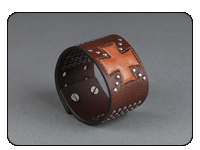 C-Red Brand Brown Leather Cross Cuff with Studs